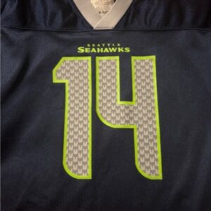 Seattle Seahawks #14 Metcalf Navy Football Jersey with Neon Green Accents
